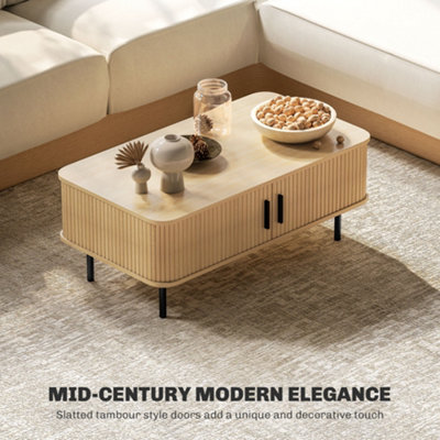 HOMCOM Coffee Table with Storage and Sliding Doors for Living Room Oak