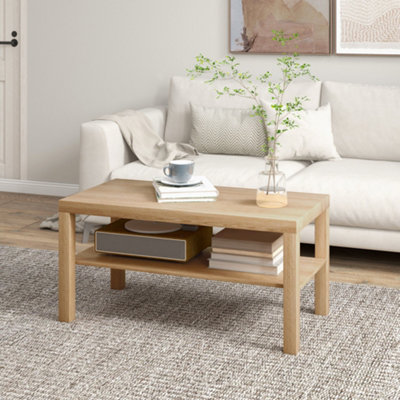 HOMCOM Coffee Table with Storage Shelf, Rectangular Centre Table, Natural