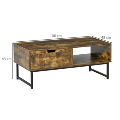 HOMCOM Coffee Table Wood Finish Metal Frame Sofa Table with Drawer & Shelf Brown