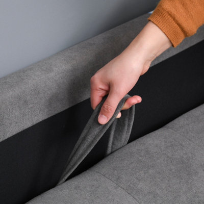 HOMCOM Compact 2 Seater Sofa with Hidden Storage and Rubberwood Legs Grey