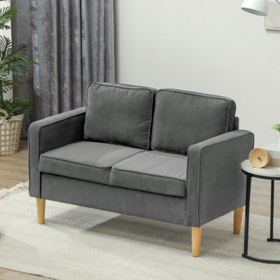 HOMCOM Compact 2 Seater Sofa with Under Seat Storage for Small Spaces Grey