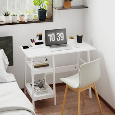 HOMCOM Compact Computer Desk with Storage Shelves for Home Office, White