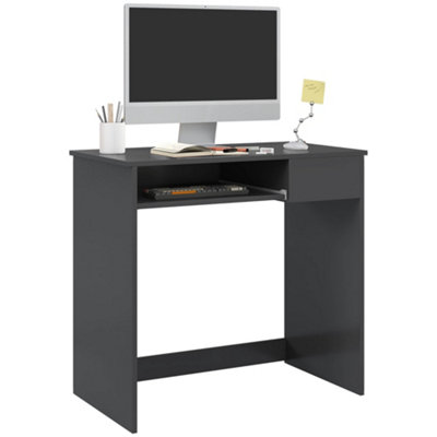 HOMCOM Compact Computer Table w/ Keyboard Tray Drawer Study Office Work, Grey