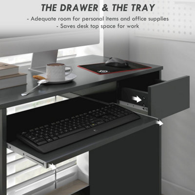 HOMCOM Compact Computer Table w Keyboard Tray Drawer Study Office Work Grey