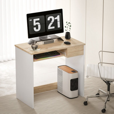 HOMCOM Compact Computer Table w Keyboard Tray Drawer Study Office Work Oak