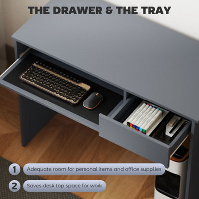 HOMCOM Compact Computer Table with Keyboard Tray and Drawer, Grey