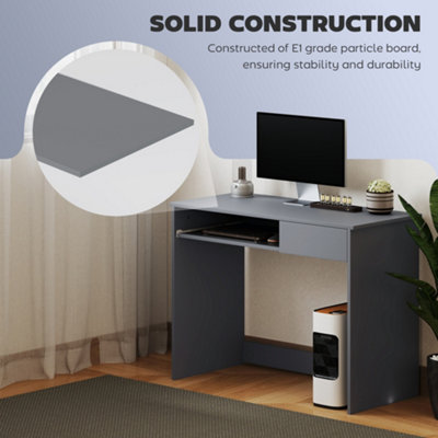HOMCOM Compact Computer Table with Keyboard Tray and Drawer, Grey