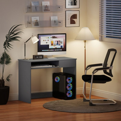 HOMCOM Compact Computer Table with Keyboard Tray and Drawer, Grey