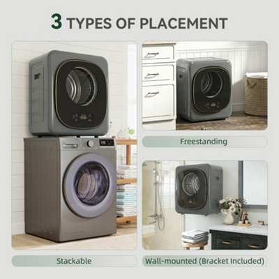 HOMCOM Compact Dryer Machine with 5 Modes, 4kg Small Tumble Dryer, Grey