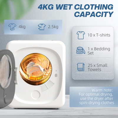 HOMCOM Compact Dryer Machine with 5 Modes, 4kg Small Tumble Dryer, White