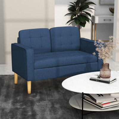 HOMCOM Compact Loveseat Sofa 2 Seater Sofa with Storage and Wood Legs Blue