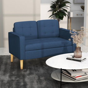 HOMCOM Compact Loveseat Sofa 2 Seater Sofa with Storage and Wood Legs Blue