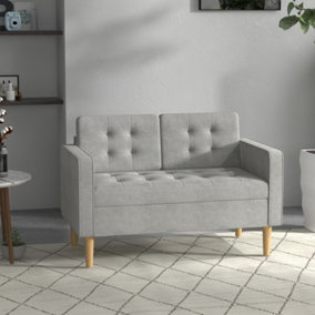 HOMCOM Compact Loveseat Sofa 2 Seater Sofa with Storage and Wood Legs Light Grey