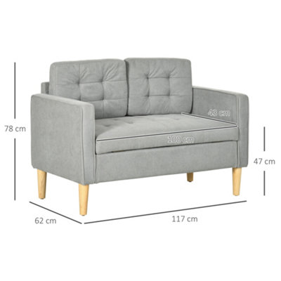 HOMCOM Compact Loveseat Sofa 2 Seater Sofa with Wood Legs, Light Grey