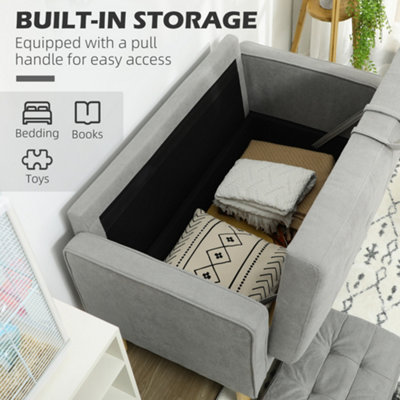 HOMCOM Compact Loveseat Sofa 2 Seater Sofa with Wood Legs, Light Grey