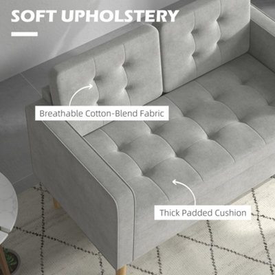 HOMCOM Compact Loveseat Sofa 2 Seater Sofa with Wood Legs, Light Grey