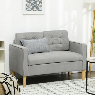 HOMCOM Compact Loveseat Sofa 2 Seater Sofa with Wood Legs, Light Grey