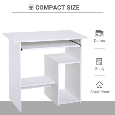 HOMCOM Compact Small Computer Table Wooden Desk Keyboard Tray Storage White