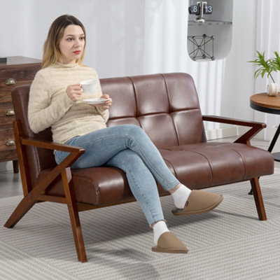 HOMCOM Compact Small Sofa with Solid Wood Frame, Vintage 2 Seater Sofa ...