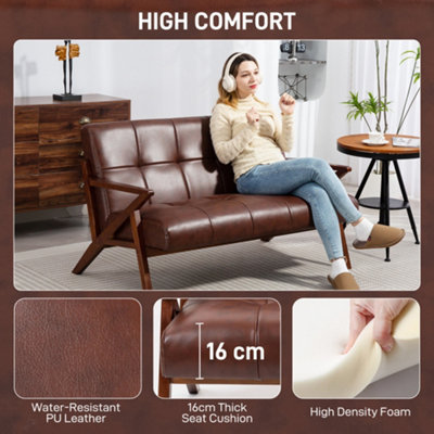 HOMCOM Compact Small Sofa with Solid Wood Frame, Vintage 2 Seater Sofa ...