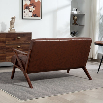 HOMCOM Compact Small Sofa with Solid Wood Frame, Vintage 2 Seater Sofa ...