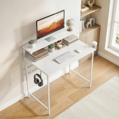HOMCOM Computer Desk, 80cm Home Office Study Table with Hutch Shelf, White