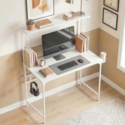 HOMCOM Computer Desk, 80cm Home Office Study Table with Hutch Shelf, White