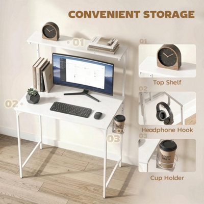 HOMCOM Computer Desk, 80cm Home Office Study Table with Hutch Shelf, White