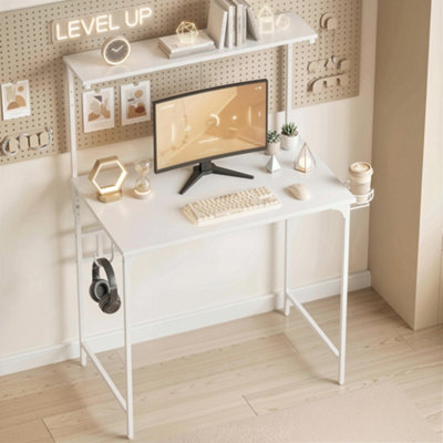 HOMCOM Computer Desk, 80cm Home Office Study Table with Hutch Shelf, White