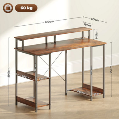 HOMCOM Computer Desk Reversible Home Office Desk with Storage Rustic Brown