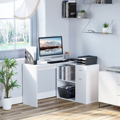 HOMCOM Computer Desk Rotating Dining Table W/ Storage Shelf White