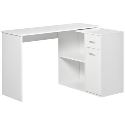 HOMCOM Computer Desk Rotating Dining Table W/ Storage Shelf White