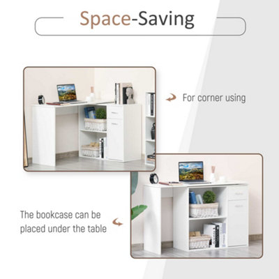 HOMCOM Computer Desk Rotating Dining Table W/ Storage Shelf White