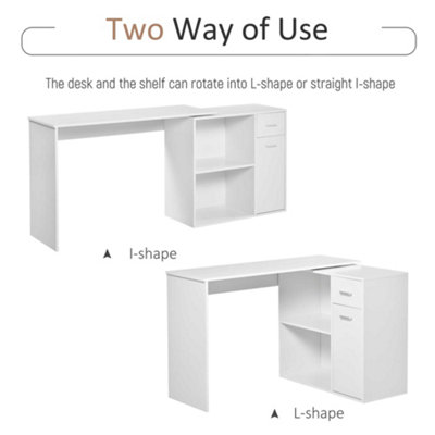 HOMCOM Computer Desk Rotating Dining Table W/ Storage Shelf White