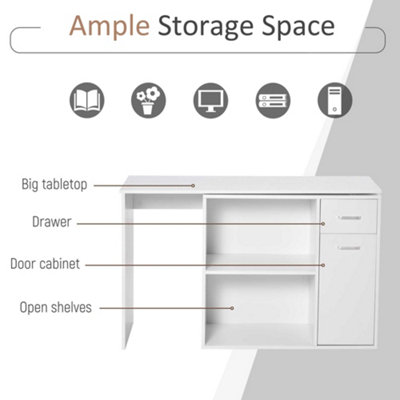 HOMCOM Computer Desk Rotating Dining Table W/ Storage Shelf White