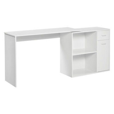 HOMCOM Computer Desk Rotating Dining Table W/ Storage Shelf White