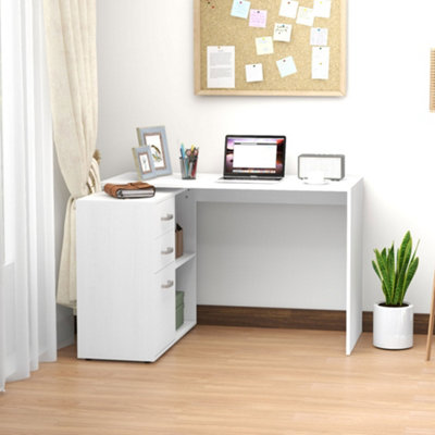 White corner desk with 2024 file cabinets