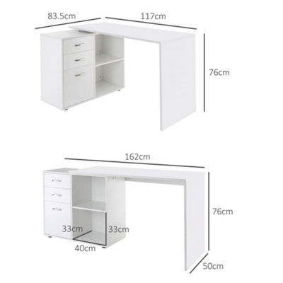 HOMCOM Computer Desk Table Workstation L Shape File Cabinet White Home Office