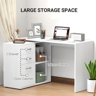 HOMCOM Computer Desk Table Workstation L Shape File Cabinet White Home Office