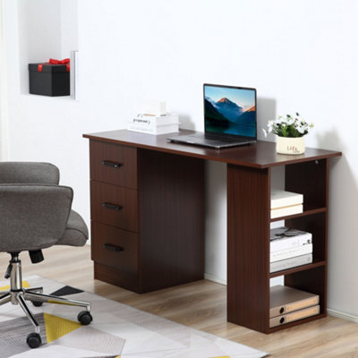 HOMCOM Computer Desk w/ Storage, Writing Study Table for Home Office, Brown