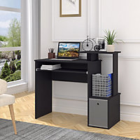 HOMCOM Computer Desk with Sliding Keyboard Tray Storage Drawer Shelf Black