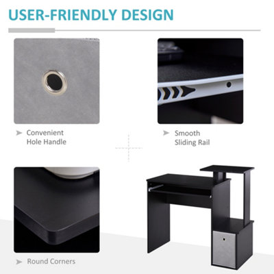 HOMCOM Computer Desk with Sliding Keyboard Tray Storage Drawer Shelf Black