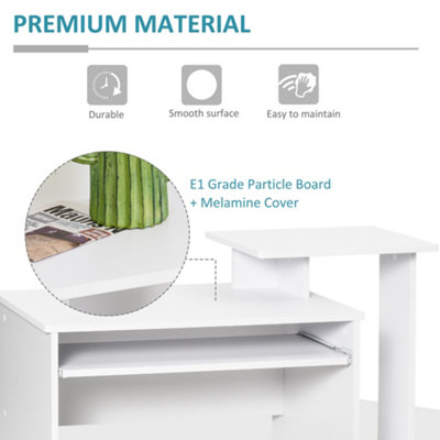 HOMCOM Computer Desk with Sliding Keyboard Tray Storage Drawer Shelf White