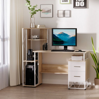 Laptop computer desk with outlet drawers