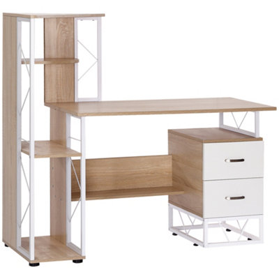 HOMCOM Computer PC Laptop Desk Table Shelf 2 Drawers Bookstore