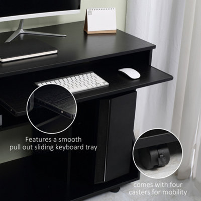 HOMCOM Computer Table Study Desk with Sliding Keyboard Tray, Black