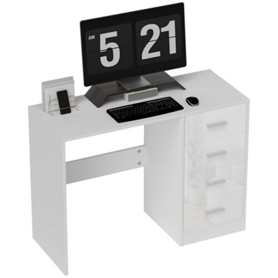 HOMCOM Computer Writing Desk with 4 Drawers, High Gloss Home Office Workstation