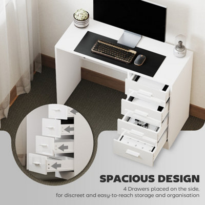 HOMCOM Computer Writing Desk with 4 Drawers, High Gloss Home Office Workstation