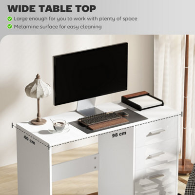 HOMCOM Computer Writing Desk with 4 Drawers, High Gloss Home Office Workstation