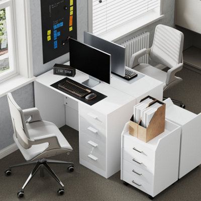 HOMCOM Computer Writing Desk with 4 Drawers, High Gloss Home Office Workstation